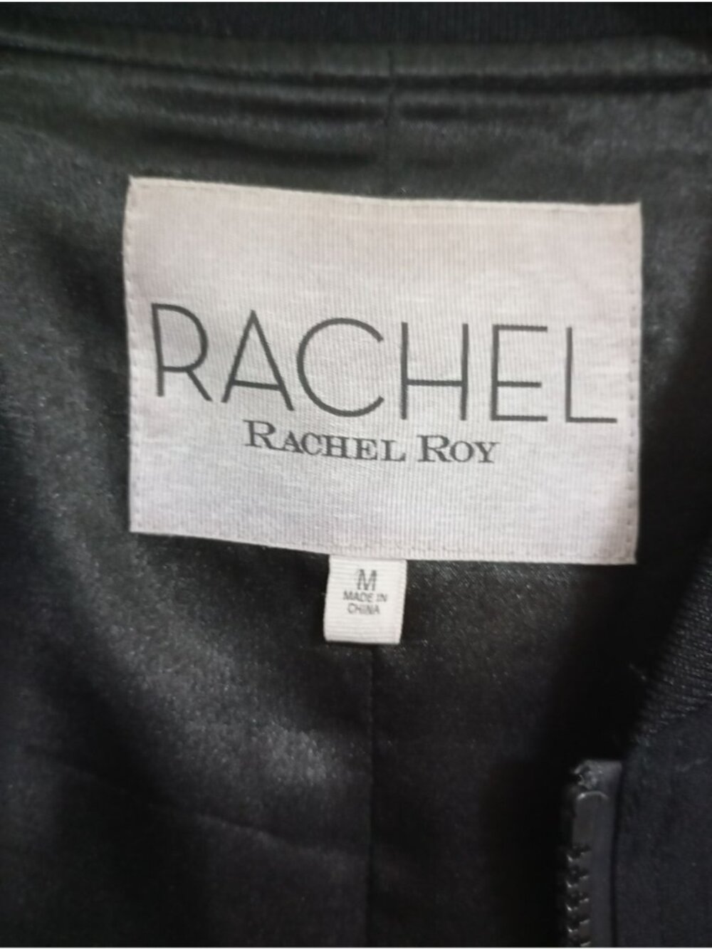 Rachel Roy Black Bomber Jacket With Floral Print Zip Closure Medium Womens - Picture 3 of 10